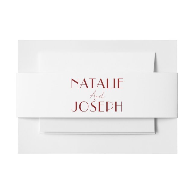 Elegant Deep Red White Burgundy Minimal Wedding Invitation Belly Band (Front Example)