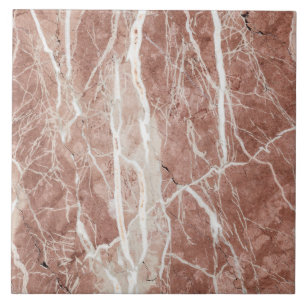 Elegant Deep Rose and White Marble Ceramic Tile