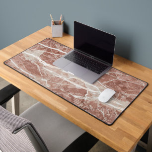 Elegant Deep Rose and White Marble Desk Mat