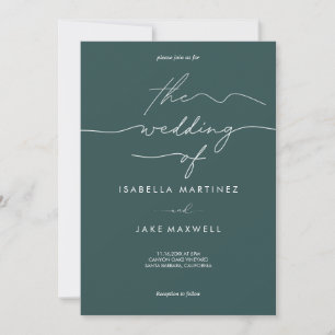 Elegant Deep Teal & White Modern Script Wedding  Invitation