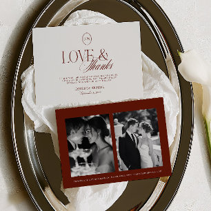Elegant Deep Terracotta Red 2 Photo Wedding Thank You Card