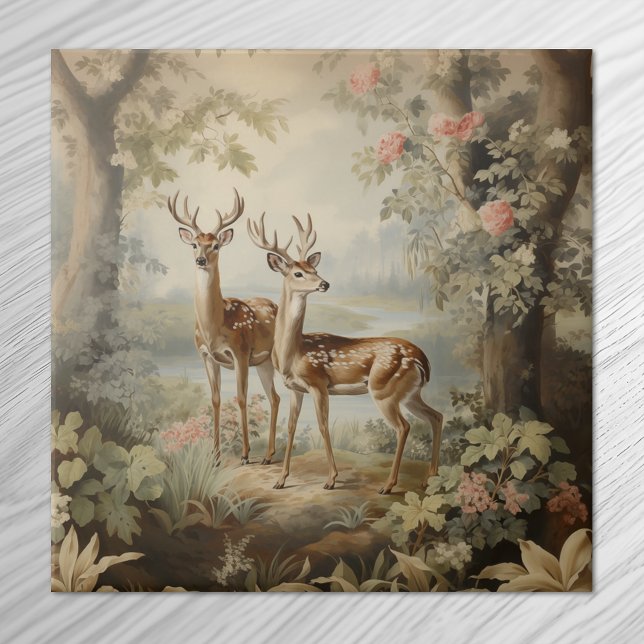 Elegant Deer Antique Woodland Wildlife Ceramic Tile (Creator Uploaded)