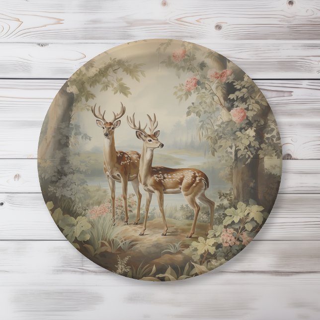 Elegant Deer Antique Woodland Wildlife Paper Plate (Creator Uploaded)