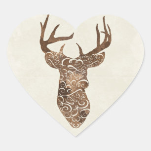 Elegant Deer Antlers Rustic Country Wedding Heart Sticker