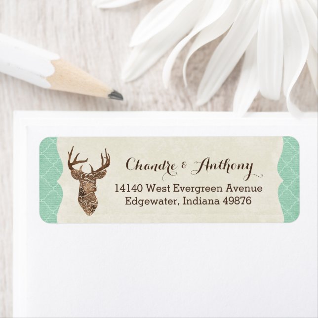 Elegant Deer Antlers Rustic Country Wedding Return Address Label (Insitu)