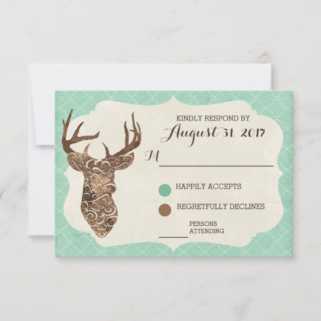Elegant Deer Antlers Rustic Country Wedding RSVP Card (Front)