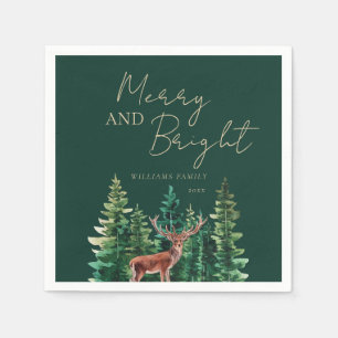Elegant Deer Christmas Family Name Napkin