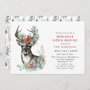 Elegant Deer Christmas HOLIDAY OPEN HOUSE Invitation