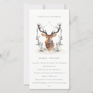 Elegant Deer Floral Crest Couples Shower Invite