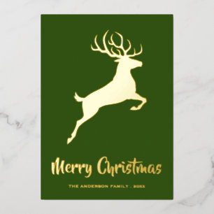 Elegant Deer Green & Gold Foil Holiday Card