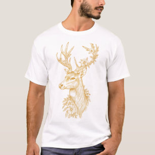Elegant Deer Head in Golden Floral Wreath T-Shirt