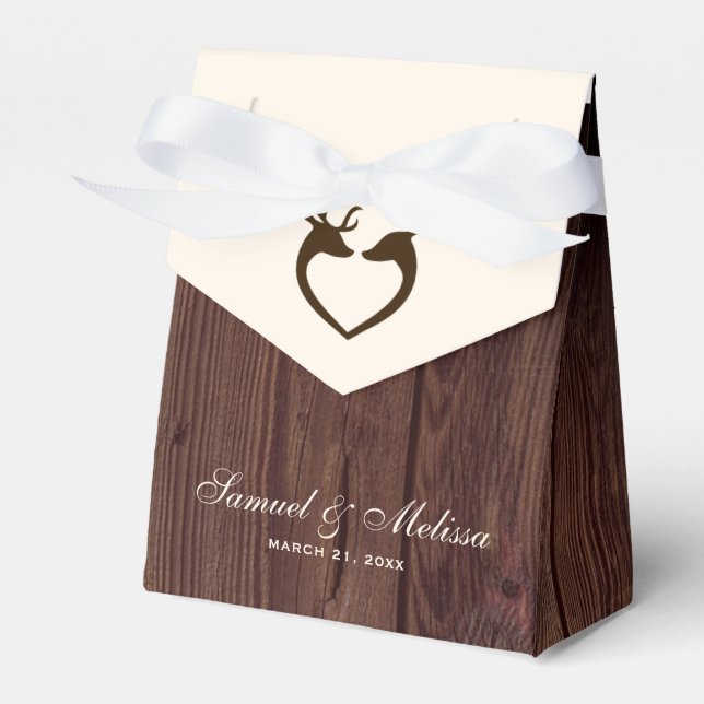 Elegant Deer Heart Rustic Wood Wedding Favour Box (Front Side)