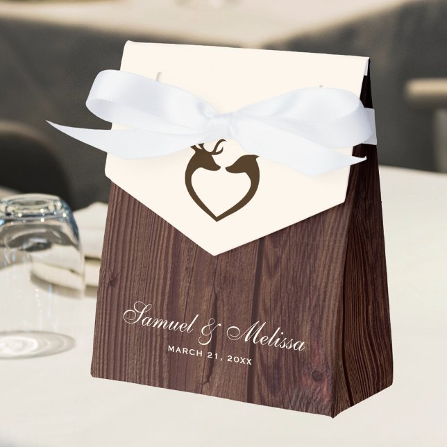 Elegant Deer Heart Rustic Wood Wedding Favour Box (Creator Uploaded)