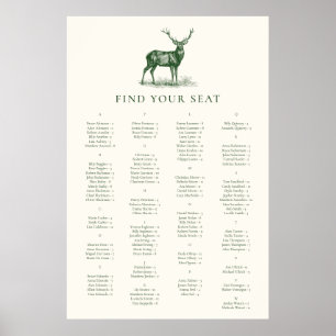 Elegant Deer Hunting Stag Green Seating Chart
