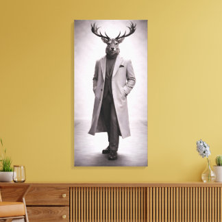Elegant Deer in Tailored Coat Portrait Canvas Print