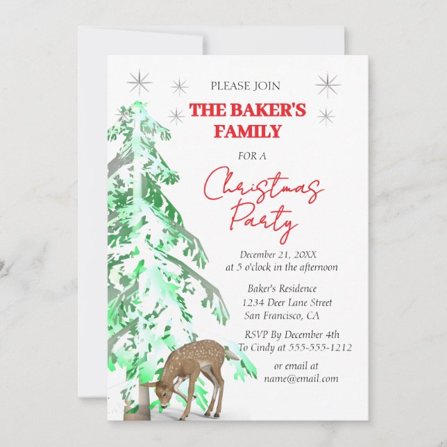 Elegant Deer & Pine Christmas Party Invitations (Front)