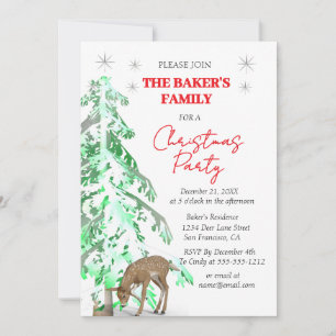 Elegant Deer & Pine Christmas Party Invitations