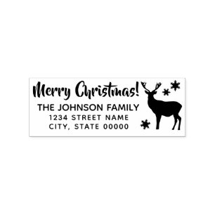Elegant Deer silhouette Merry Christmas Address Rubber Stamp