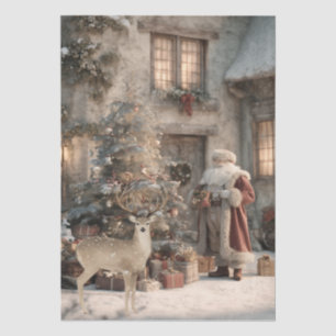 Elegant Deer Winter Scene Christmas Tree Decoupage Tissue Paper