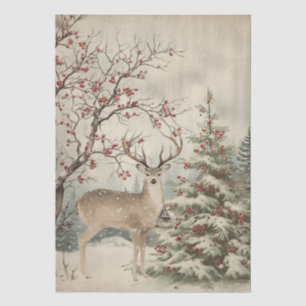 Elegant Deer Winter Scene Christmas Tree Decoupage Tissue Paper