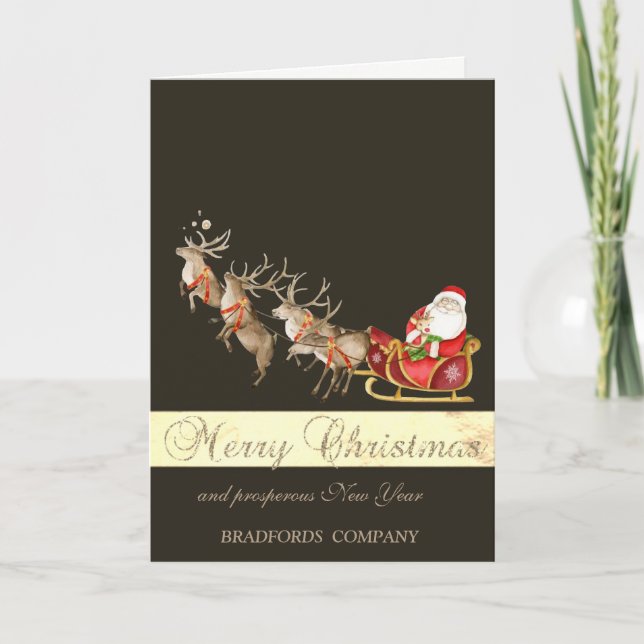 Elegant  Deers Santa Claus Sleight Holiday Card (Front)