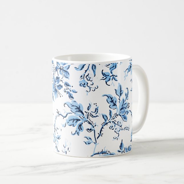 Elegant Delft Blue and White Floral Coffee Mug (Front Right)