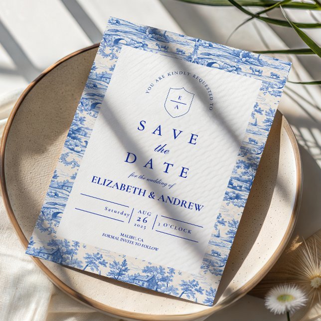 Elegant Delft Blue Chinoiserie Wedding Save The Date (Creator Uploaded)