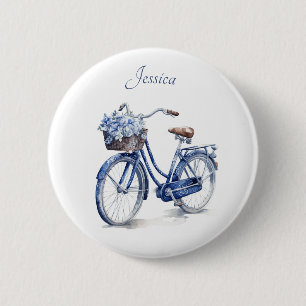 Elegant Delft Blue Floral Bicycle Personalised 6 Cm Round Badge