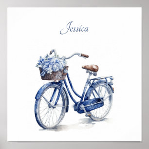 Elegant Delft Blue Floral Bicycle Personalised Poster