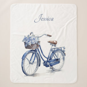 Elegant Delft Blue Floral Bicycle Personalised Sherpa Blanket