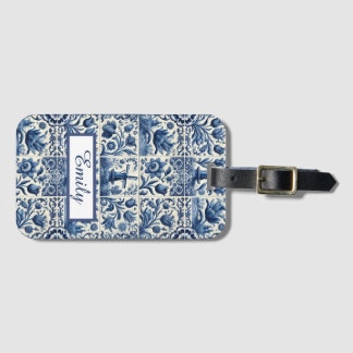 Elegant Delft Tiles Personalised Luggage Tag
