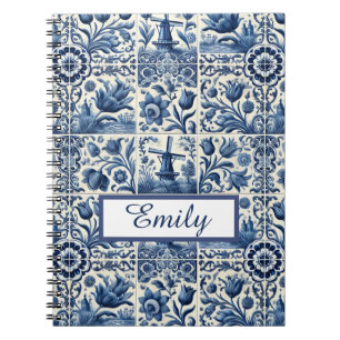 Elegant Delft Tiles Personalised Notebook