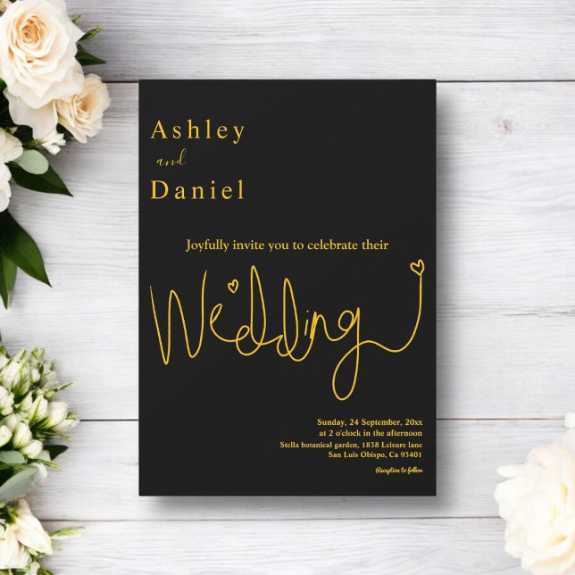 Elegant Delicate Black And Gold Modern Wedding Invitation (Creator Uploaded)