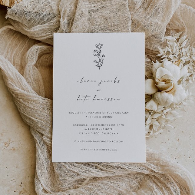 Elegant Delicate Black & White Minimalist Wedding Invitation (Creator Uploaded)