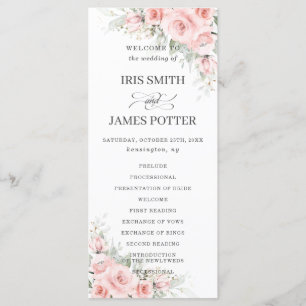 Elegant Delicate Blush PInk Floral Wedding Program