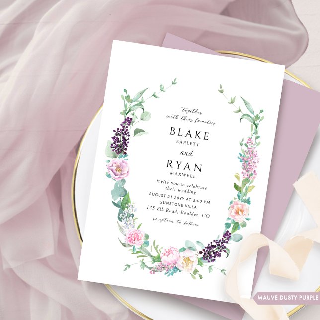 Elegant Delicate Dusty Purple, Mauve, Pink Wedding Invitation (Creator Uploaded)