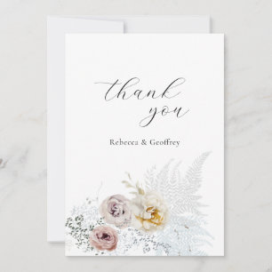 Elegant Delicate Floral Roses Calligraphy Wedding Thank You Card