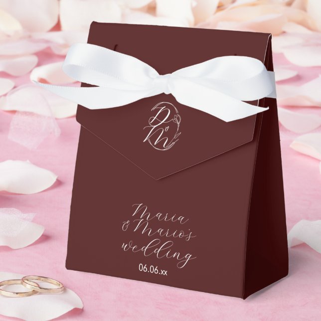 Elegant Delicate Floral Wedding Logo Deep Burgundy Favour Box (Wedding)