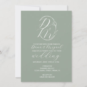 Elegant Delicate Floral Wedding Logo Monogrammed A Invitation
