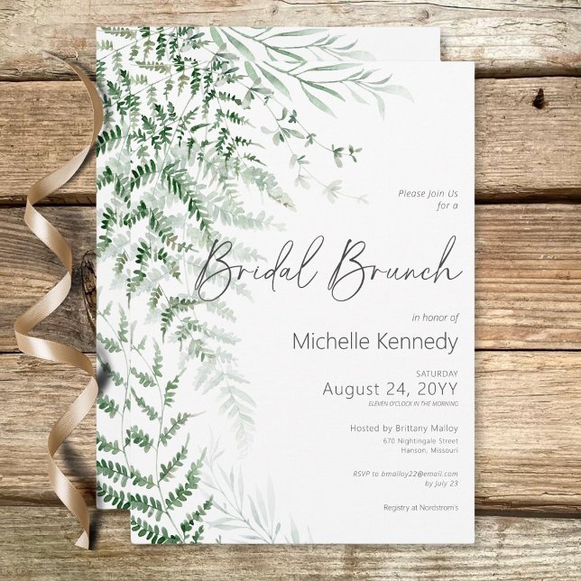 Elegant Delicate Greenery Ferns Bridal Brunch Invitation (Elegant Delicate Greenery Ferns Bridal Brunch Invitation)