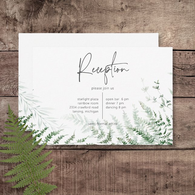Elegant Delicate Greenery Ferns Reception Enclosure Card (Elegant Delicate Greenery Ferns Wedding Reception Card)
