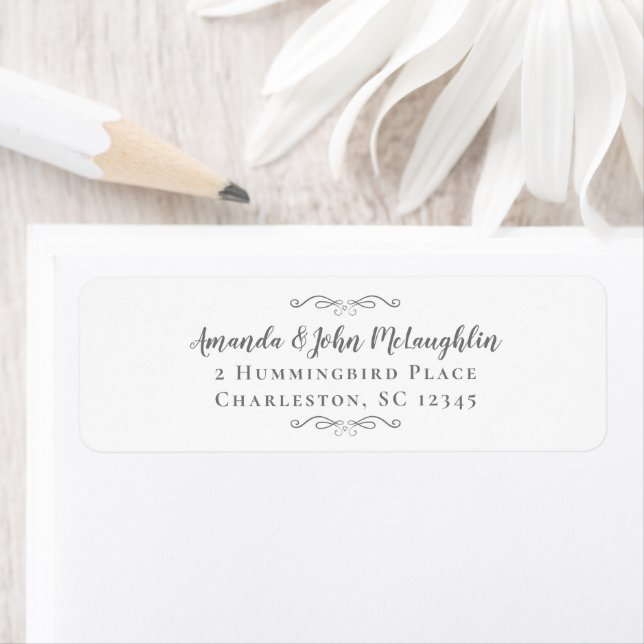 Elegant Delicate Grey Calligraphy Return Address Label (Insitu)