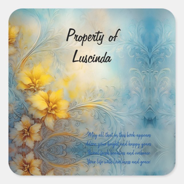 Elegant Delicate Nameplate/bookplate  Square Sticker (Front)