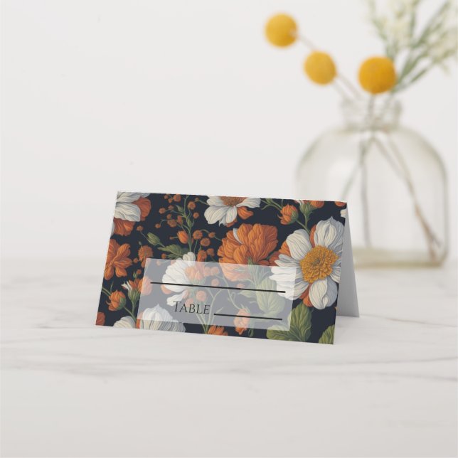 Elegant delicate orange white floral flowers  place card (Front)