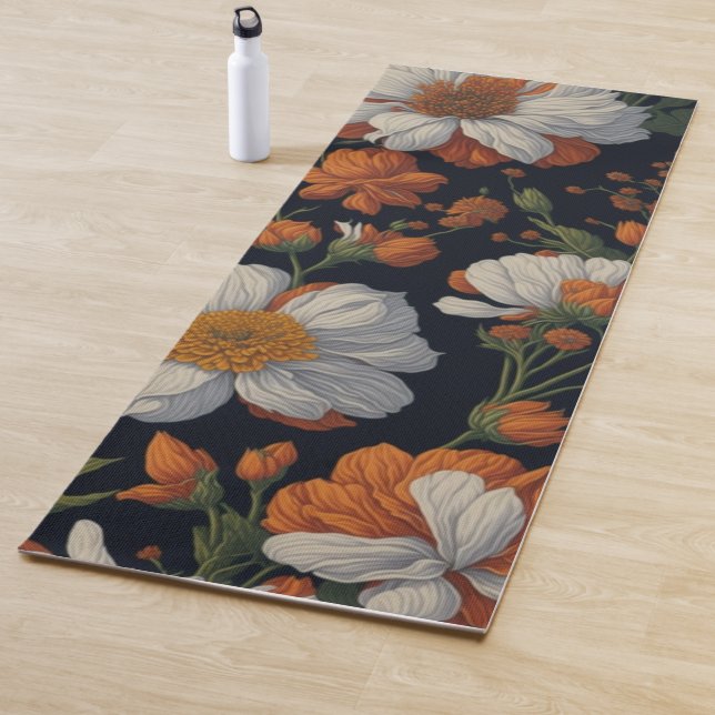 Elegant delicate orange white floral flowers  yoga mat (In Situ)