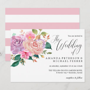 Elegant delicate pink roses bouquet  Wedding Invitation