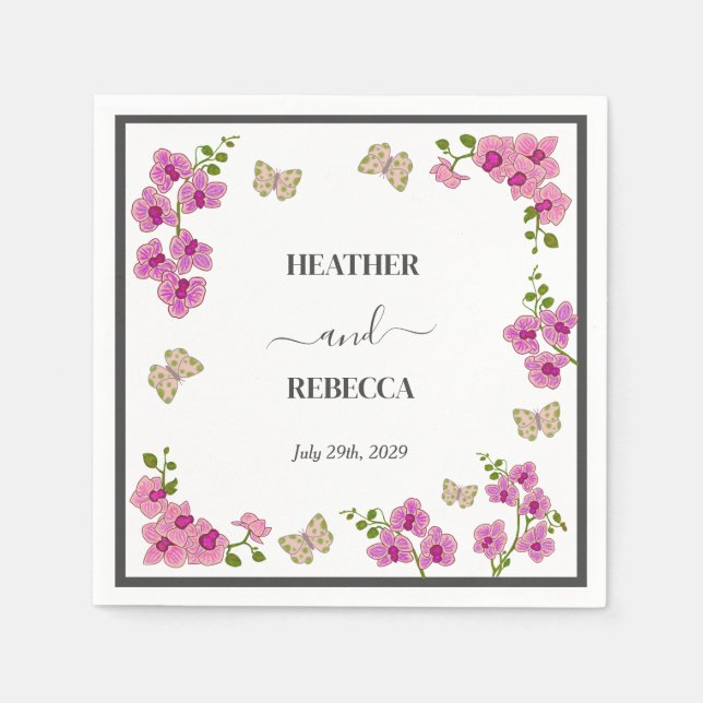 Elegant Delicate Purple Orchids Bohemian Wedding Napkin (Front)