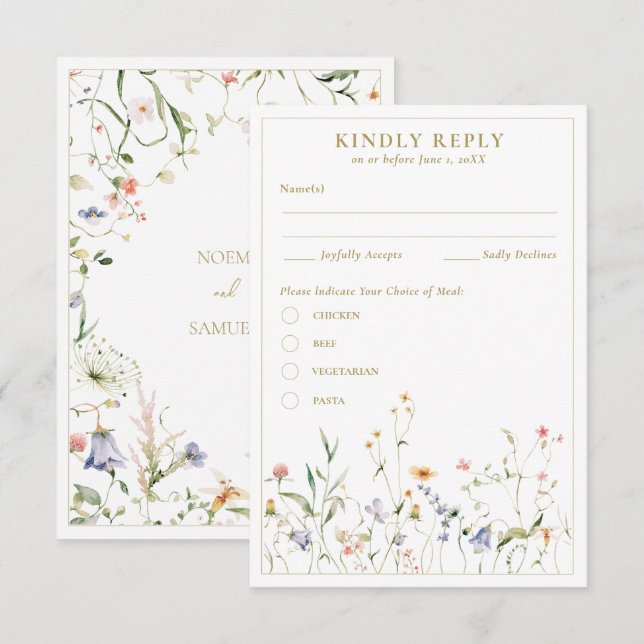 Elegant Delicate Watercolor Wildflower RSVP Enclosure Card (Front/Back)