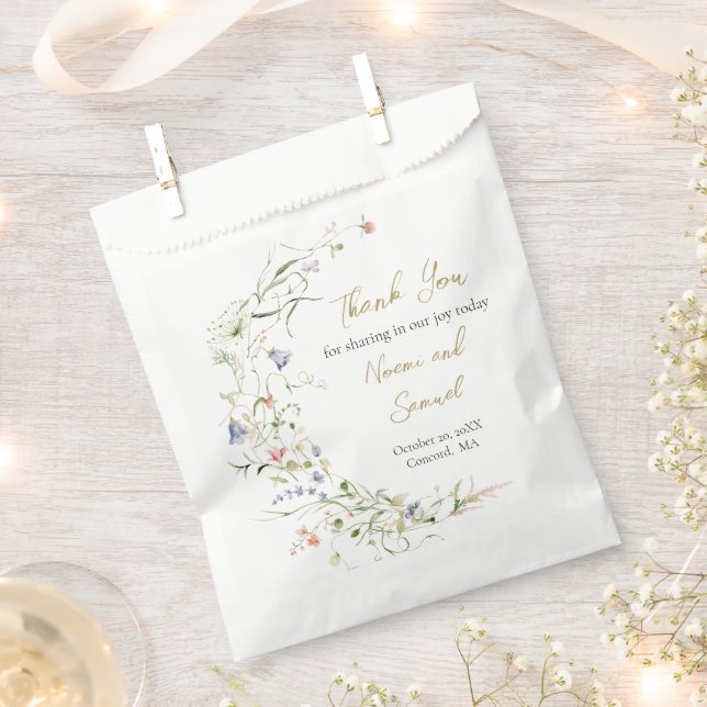 Elegant Delicate Watercolor Wildflower Wedding Favour Bag (Clipped)