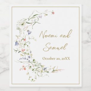 Elegant Delicate Watercolor Wildflower Wedding Wine Label